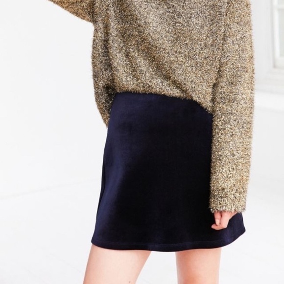 URBAN OUTFITTERS Silence + Noise Velvet Scuba Blue A-line Mini Skirt Size Small - Picture 1 of 7